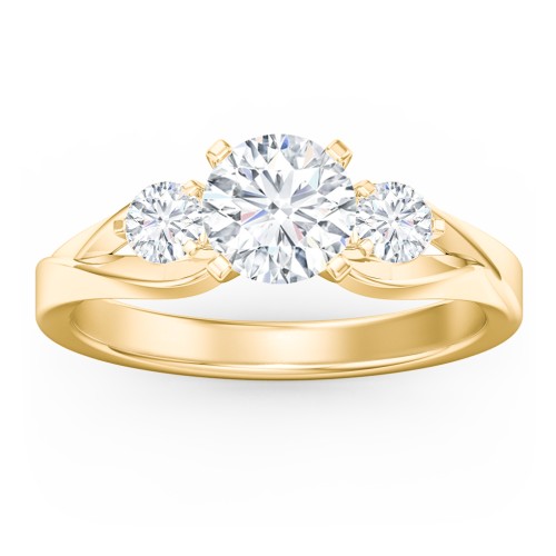 3-Stone Diamond Engagement Ring with Twisted Split Shank – 10K Yellow Gold with Diamond