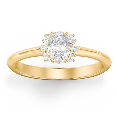 Modern Oval Engagement Ring with Side Accents – 10K Yellow Gold with Diamond