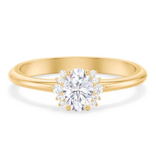 Modern Oval Engagement Ring with Side Accents – 10K Yellow Gold with Diamond