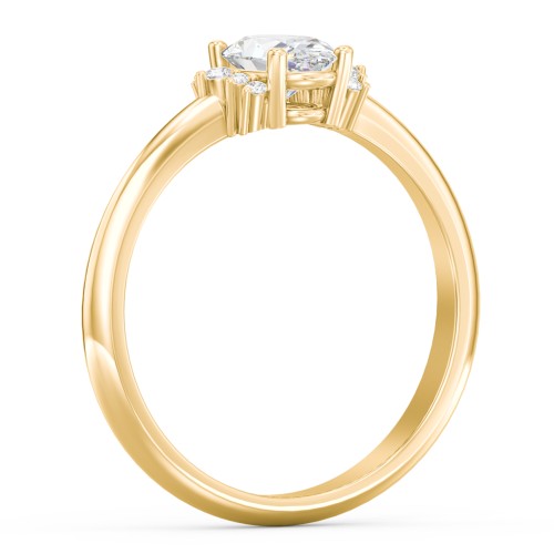 Modern Oval Engagement Ring with Side Accents – 10K Yellow Gold with Diamond