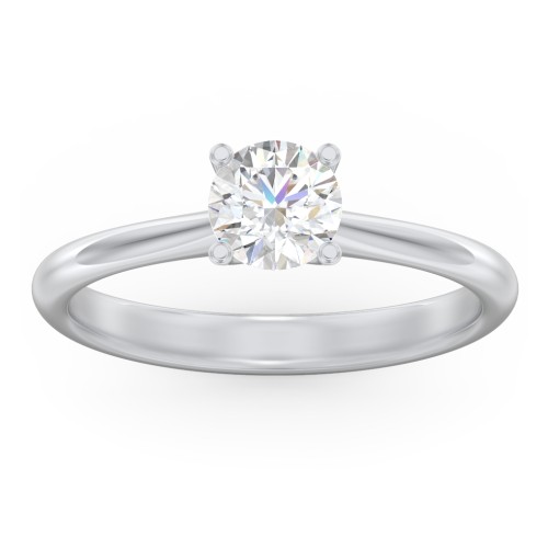 Modern Round Solitaire Engagement Ring – 14K White Gold