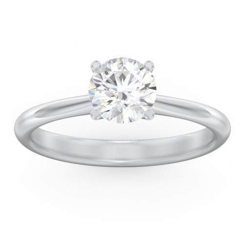 Modern Round Solitaire Engagement Ring – 14K White Gold