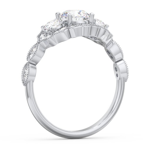 Vintage 3 Stone Engagement Ring with Accents – 14K White Gold with Diamond