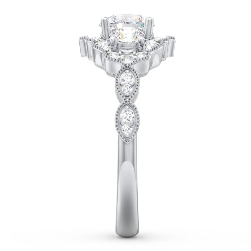 Vintage 3 Stone Engagement Ring with Accents – 14K White Gold with Diamond