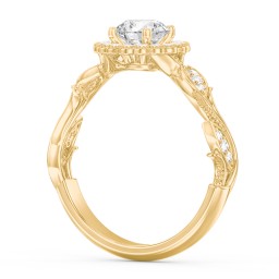 Leaf & Vine Halo Solitaire Engagement Ring in 10K Solid Yellow Gold