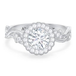 Leaf & Vine Halo Solitaire Engagement Ring