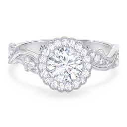 Leaf & Vine Halo Solitaire Engagement Ring