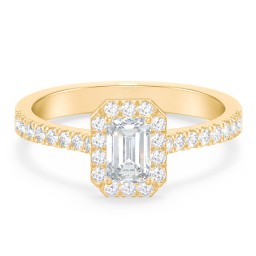 Micro Pavé Halo Diamond Engagement Ring in 10K Solid Yellow Gold
