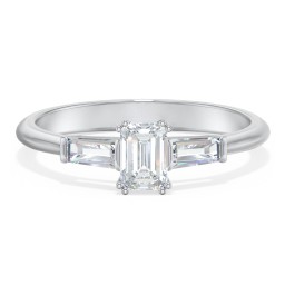 3 Stone Engagement Ring with Tapered Baguettes