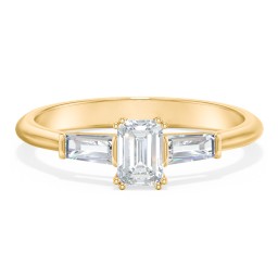 3 Stone Engagement Ring with Tapered Baguettes in 10K Solid Yellow Gold