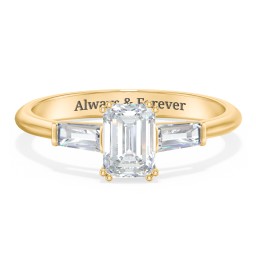 3 Stone Engagement Ring with Tapered Baguettes in 10K Solid Yellow Gold with 04DIAM-EM-1.00-SI1-G-G and Diamond