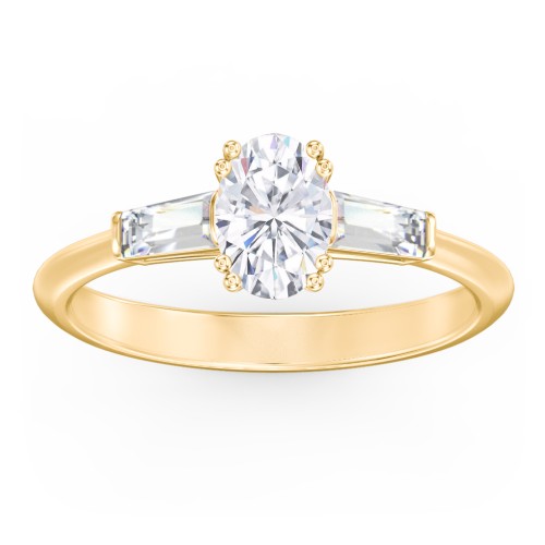 3 Stone Engagement Ring with Tapered Baguettes – 10K Yellow Gold with Diamond