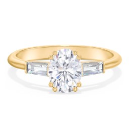 3 Stone Engagement Ring with Tapered Baguettes in 10K Solid Yellow Gold