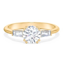 3 Stone Engagement Ring with Tapered Baguettes in 10K Solid Yellow Gold