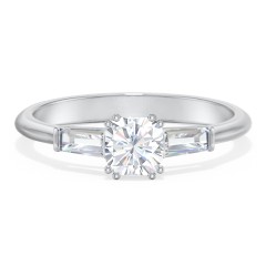 3 Stone Engagement Ring with Tapered Baguettes – 14K White Gold with Diamond