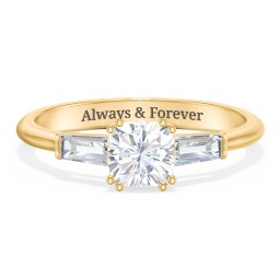 3 Stone Engagement Ring with Tapered Baguettes in 10K Solid Yellow Gold with 04DIAM-CU-1.00-I1-G-G and Diamond