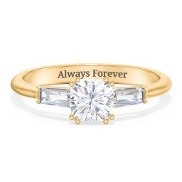 3 Stone Engagement Ring with Tapered Baguettes in 10K Solid Yellow Gold with 04DIAM-CU-1.00-I1-G-G and Diamond
