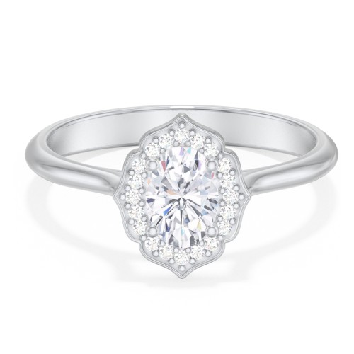 Lotus Halo Diamond Engagement Ring – 14K White Gold with Diamond