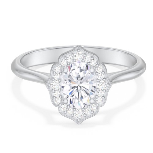 Lotus Halo Diamond Engagement Ring – 14K White Gold with Diamond