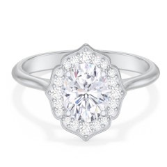 Lotus Halo Diamond Engagement Ring – 14K White Gold with Diamond