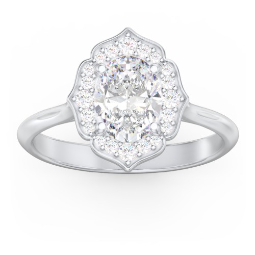 Lotus Halo Diamond Engagement Ring – 14K White Gold with Diamond