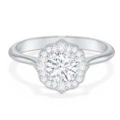 Lotus Halo Diamond Engagement Ring – 14K White Gold with Diamond