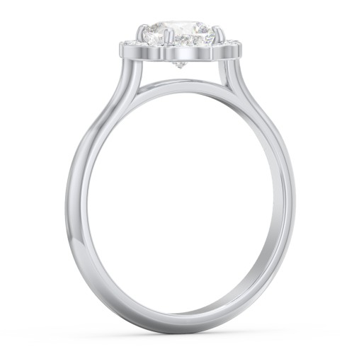 Lotus Halo Diamond Engagement Ring – 14K White Gold with Diamond