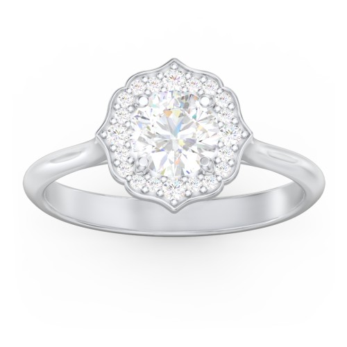 Lotus Halo Diamond Engagement Ring – 14K White Gold with Diamond