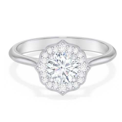 Lotus Halo Diamond Engagement Ring – 14K White Gold with Diamond