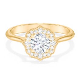 Lotus Halo Diamond Engagement Ring in 10K Solid Yellow Gold