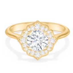 Lotus Halo Diamond Engagement Ring in 10K Solid Yellow Gold