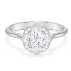 Lotus Halo Diamond Engagement Ring – 14K White Gold with Diamond