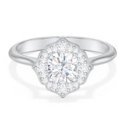Lotus Halo Diamond Engagement Ring – 14K White Gold with Diamond