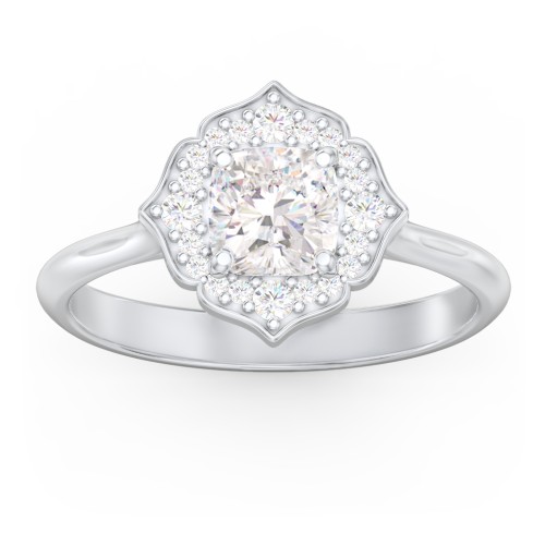 Lotus Halo Diamond Engagement Ring – 14K White Gold with Diamond