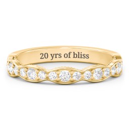 Scalloped Multi-Stone Half Eternity Wedding Band in 10K Solid Yellow Gold with Lab Diamond