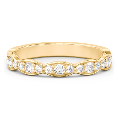 Scalloped Multi-Stone Half Eternity Wedding Band – 10K Yellow Gold with Lab Diamond