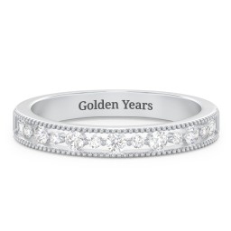 Milgrain Half Eternity Wedding Band with Diamond Accents