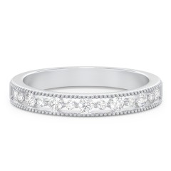 Milgrain Half Eternity Wedding Band with Diamond Accents – 14K White Gold with Lab Diamond