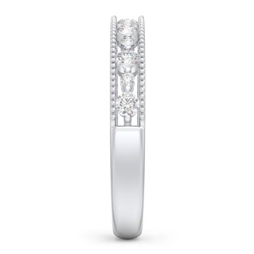 Milgrain Half Eternity Wedding Band with Diamond Accents – 14K White Gold with Lab Diamond