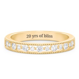 Milgrain Half Eternity Wedding Band with Diamond Accents in 10K Solid Yellow Gold with Lab Diamond