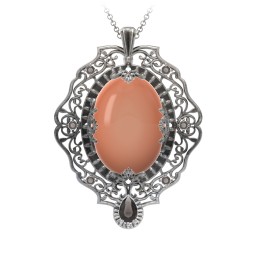 Murdoch Mysteries - Oval Cabochon Pendant in 925 Sterling Silver with Orange Moonstone and Smokey Quartz