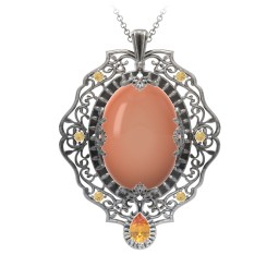 Murdoch Mysteries - Oval Cabochon Pendant in 925 Sterling Silver with Orange Moonstone and Citrine