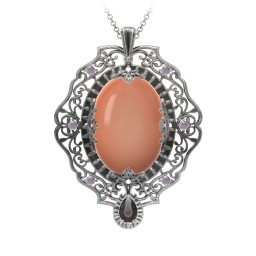 Murdoch Mysteries - Oval Cabochon Pendant in 925 Sterling Silver with Orange Moonstone, Smokey Quartz, and Alexandrite
