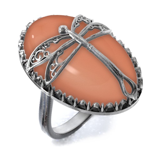 Murdoch Mysteries - Moonstone Dragonfly Ring – Sterling Silver with Orange Moonstone