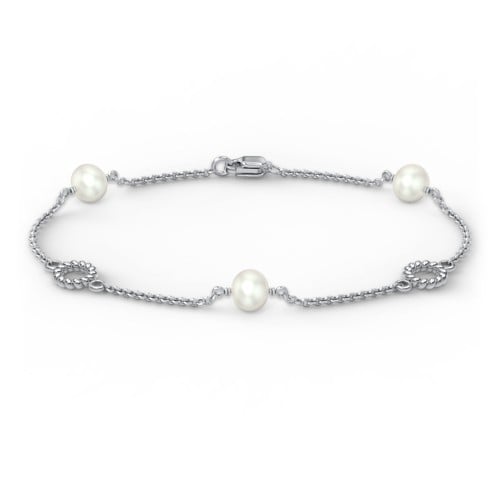 Sterling Silver and Pearl Bracelet with Twisted Ring Charms