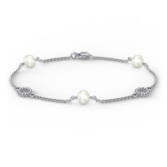 Sterling Silver and Pearl Bracelet with Twisted Ring Charms