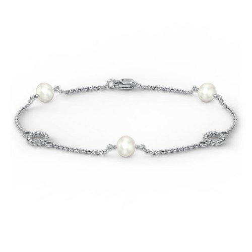 Sterling Silver and Pearl Bracelet with Twisted Ring Charms – Sterling Silver