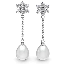 Freshwater Pearl Drop Earrings with Floral Detail