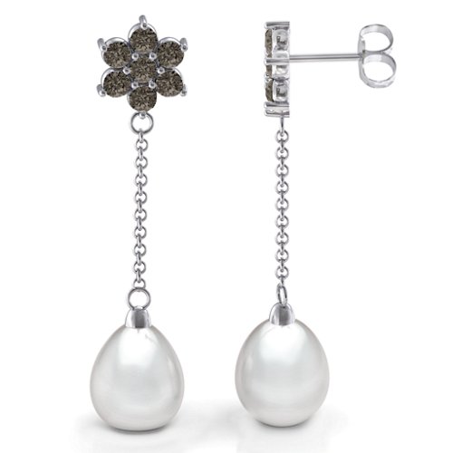 Freshwater Pearl Drop Earrings with Floral Detail
