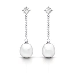 Elegant Solitaire Stud Freshwater Pearl Drop Earrings